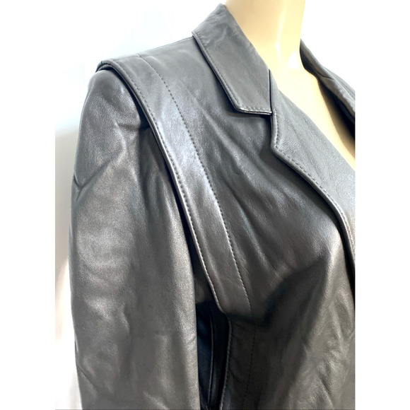 Ted Lapidus Leather Jacket Blazer Gray Long Sleeve France Pockets Vintage 42 L - Picture 6 of 8